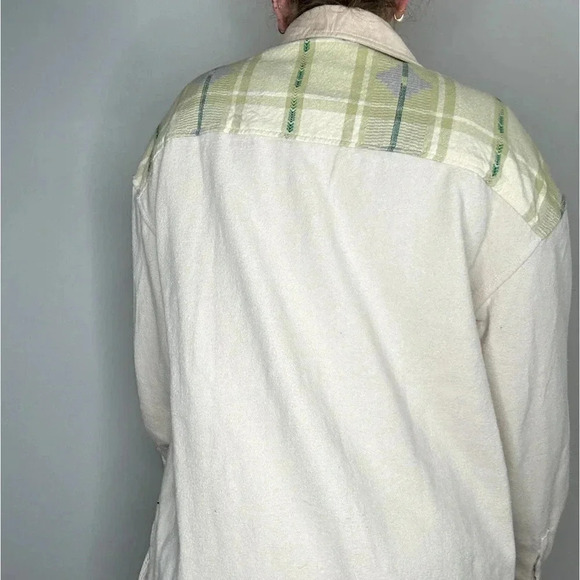 Urban Outfitters Cream‎ Shirt Jacket with Green Plaid Details - Picture 7 of 7